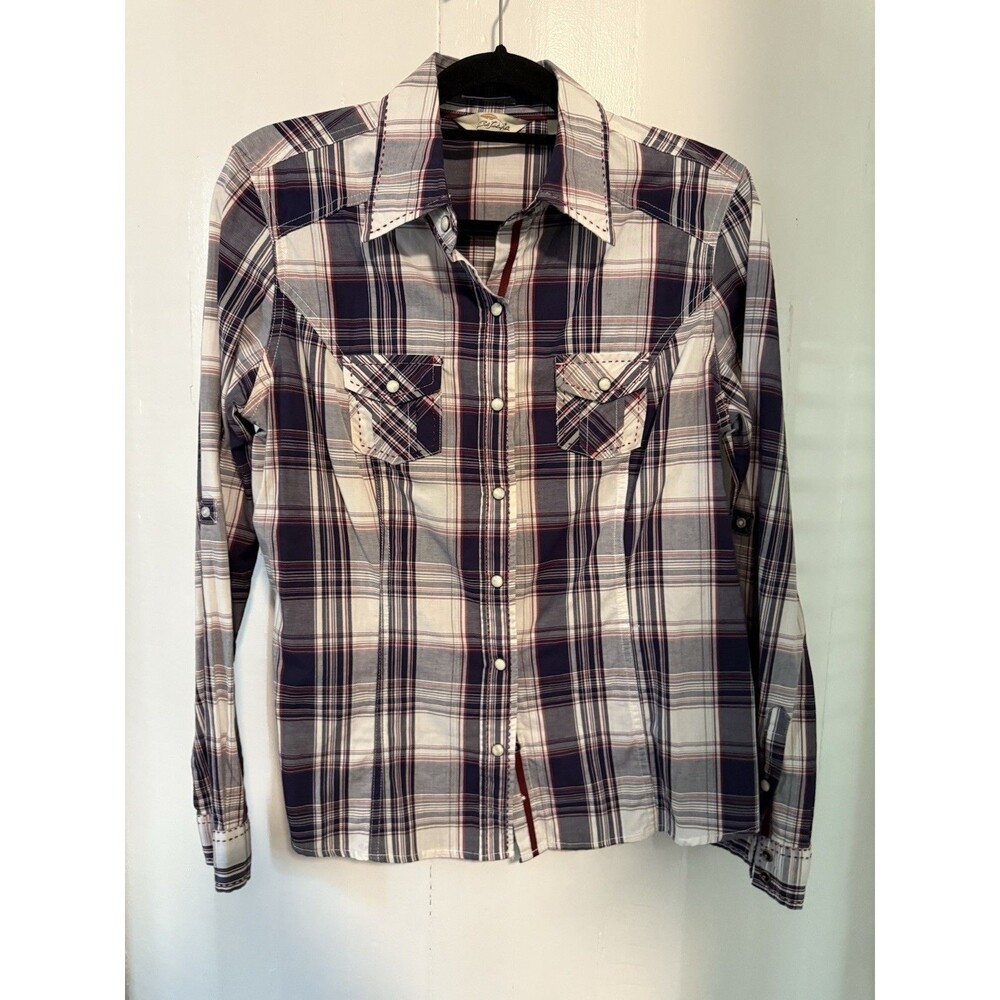 Bob Timberlake Womens Pearl Snap Plaid Western Embroidered Size Medium